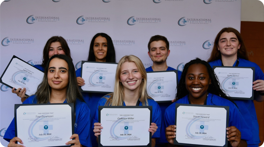 Students showing their certificates